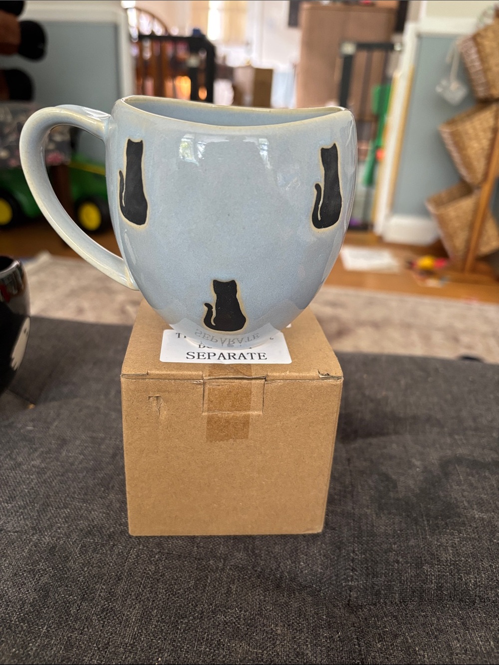 Light Gray Ceramic Mug with Black Cat Motif - Charming Accent Cup New in Box